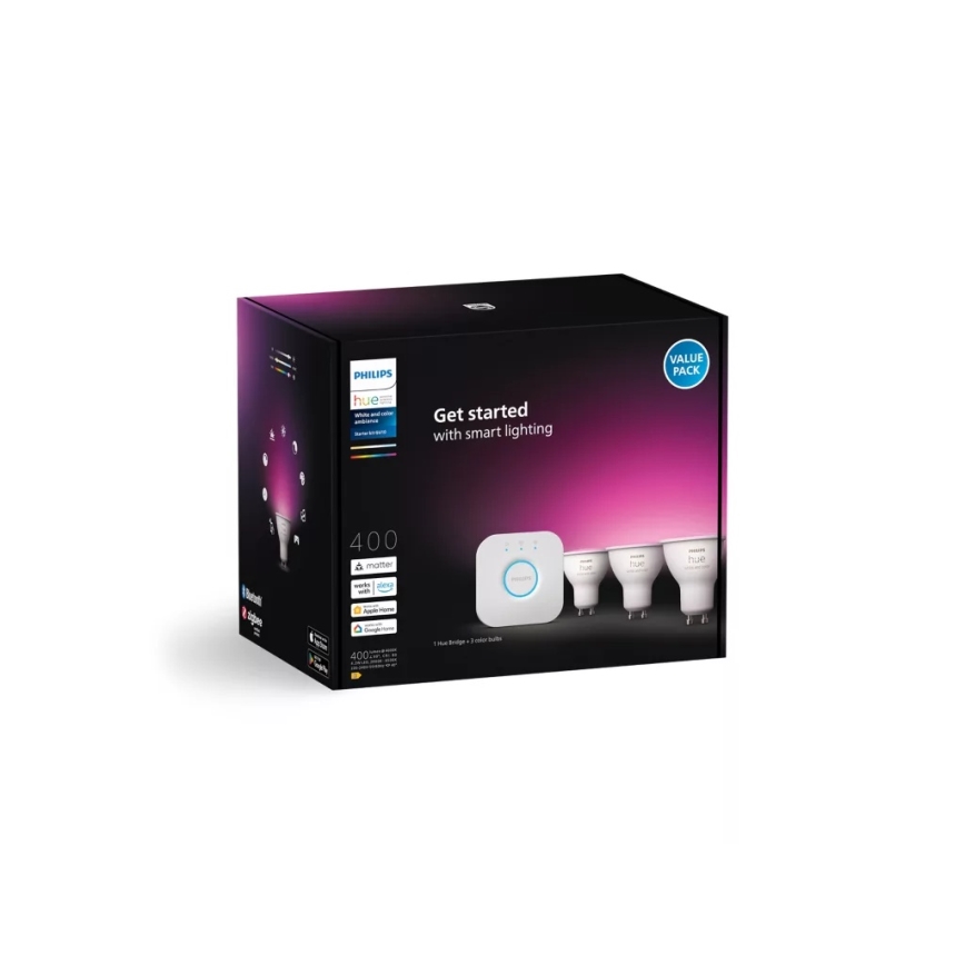 Стартов комплект Philips Hue WHITE AND COLOR AMBIANCE 3xGU10/4,2W/230V 2200-6500K + Hue bridge