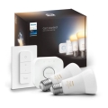 Начален комплект Philips Hue WHITE AMBIANCE 2xE27/8W/230V + Hue Bridge и димер превключвател