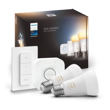 Начален комплект Philips Hue WHITE AMBIANCE 2xE27/8W/230V + Hue Bridge и димер превключвател