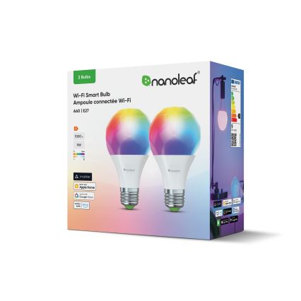 Nanoleaf - К-кт 2x LED RGBW Димируема крушка ESSENTIALS MATTER A19 E27/9W/230V 2700-6500K CRI 90 Wi-Fi