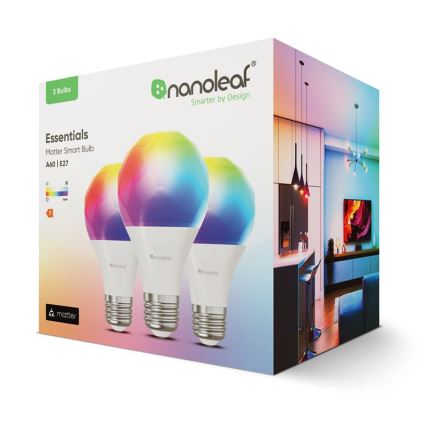 К-кт 3x LED RGBW Димируема крушка ESSENTIALS A60 E27/8,5W/230V CRI 90 2700-6500K Wi-Fi - Nanoleaf