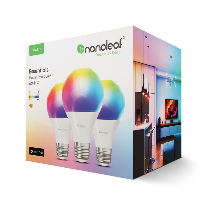 К-кт 3x LED RGBW Димируема крушка ESSENTIALS A60 E27/8,5W/230V CRI 90 2700-6500K Wi-Fi - Nanoleaf