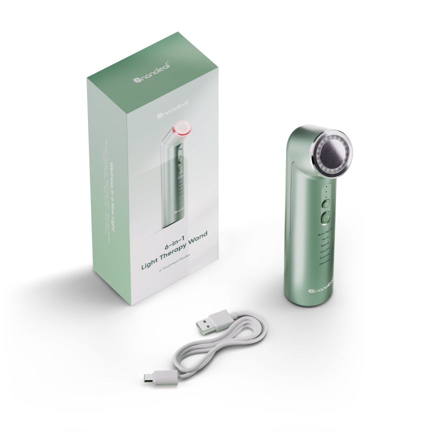 Nanoleaf - LED ултразвуково устройство за подмладяване на кожата 6 в 1 5W/2500 mAh в цвят мента