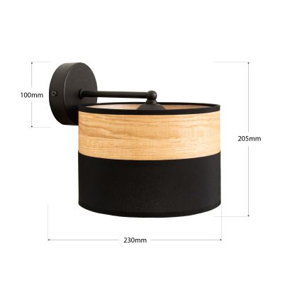 Настенна лампа ALBA 1xE27/15W/230V черна/кафява