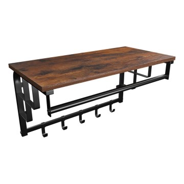 Настенна закачалка с рафт NATE кафява/черна