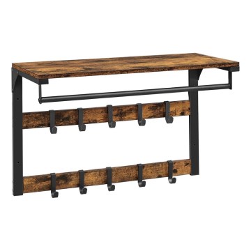 Настенна закачалка с рафт NATE кафява/черна