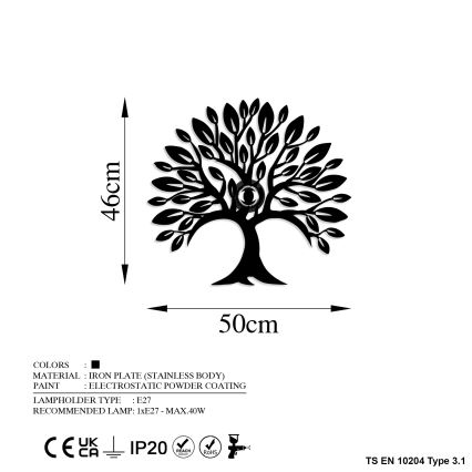 Настенно осветително тяло HEART TREE 1xE27/40W/230V черно