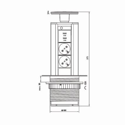 Настолен свързващият контакт 2x230V +USB-A 3,1A +UBS-C 15,5W 230V