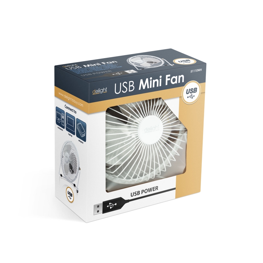 Настолен вентилатор 1,75 W/5 V USB, Ø 18 см, бял