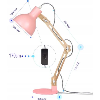 Настолна лампа 1xE27/40W/230V розова