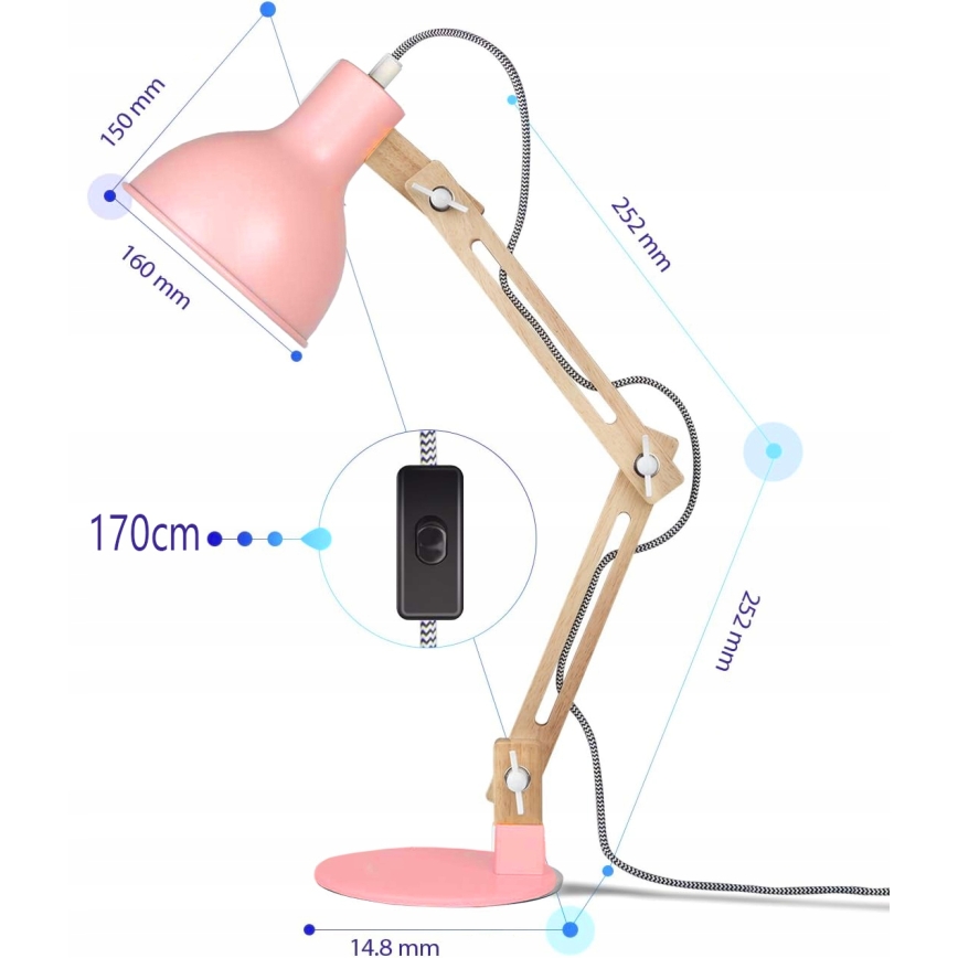 Настолна лампа 1xE27/40W/230V розова