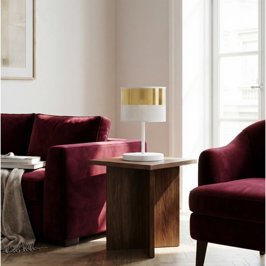 Настолна лампа LUX 1xE27/15W/230V бяла/златна