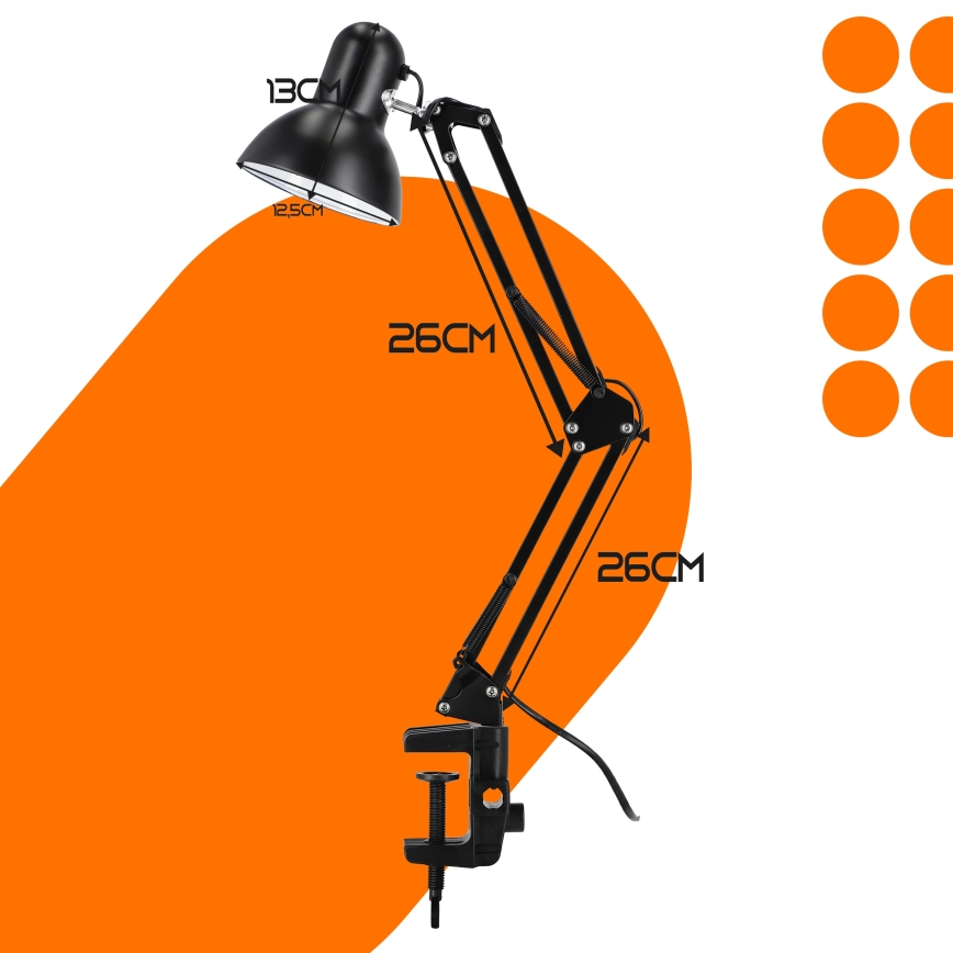 Настолна лампа с щипка 1xE27/60W/230V черна