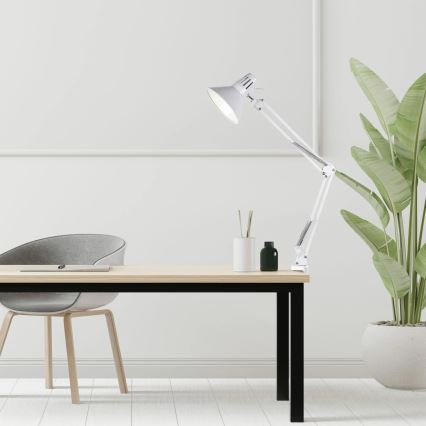 Настолна лампа с щипка WORKER 1xE27/10W/230V бяла