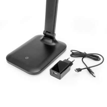 Настолна LED лампа REMUS – сензорна и димируема, със USB порт, LED/5W/230V, черна