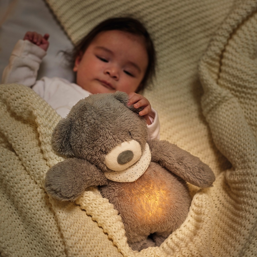 Nattou - Приятел за гушкане с мелодия и светлина SLEEPY BEAR 4в1 сив