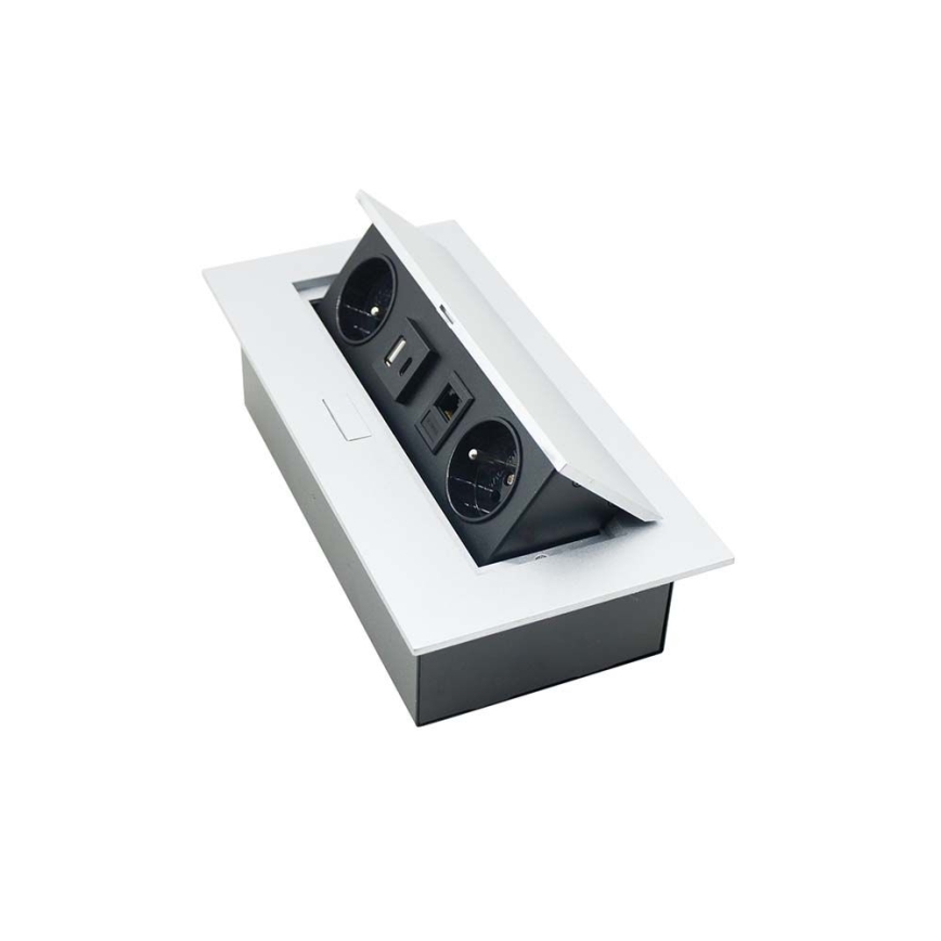 Накланящ се контакт 2x 230V + USB-A 3,1A + USB-C 15,5W + RJ45 230V