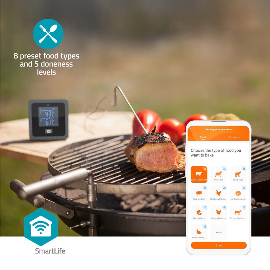 Умен дигитален термометър за месо SmartLife с LCD дисплей 0-300 °C 2xAAA