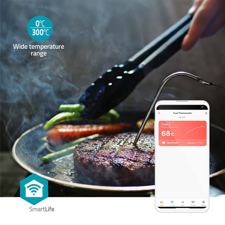 Умен дигитален термометър за месо SmartLife с LCD дисплей 0-300 °C 2xAAA