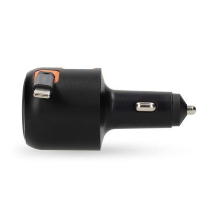 Автомобилно зарядно устройство с прибиращ се кабел, Power Delivery 30W, 2xUSB-C + 1xUSB-A