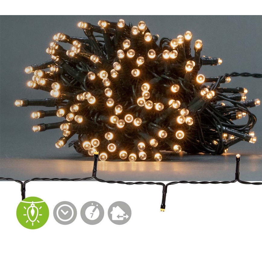 LED коледна външна гирлянда 192xLED/7 функции/3xAA 14,9m IP44 топла бяла