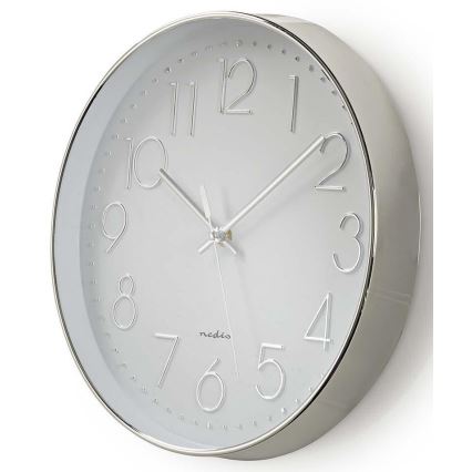 Стенен часовник 1xAA бял/сребрист