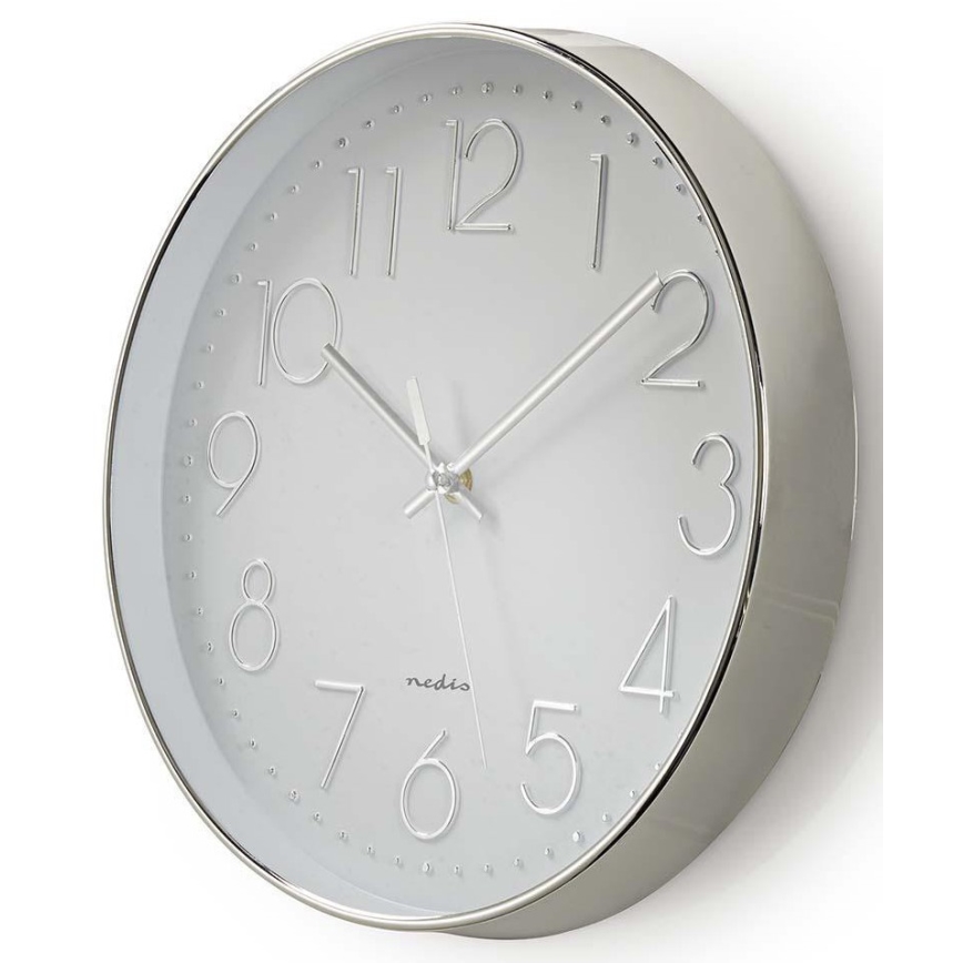 Стенен часовник 1xAA бял/сребрист