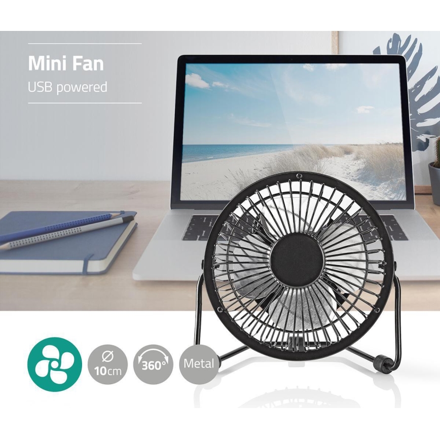 Настолен вентилатор 3W/USB 10 см черен
