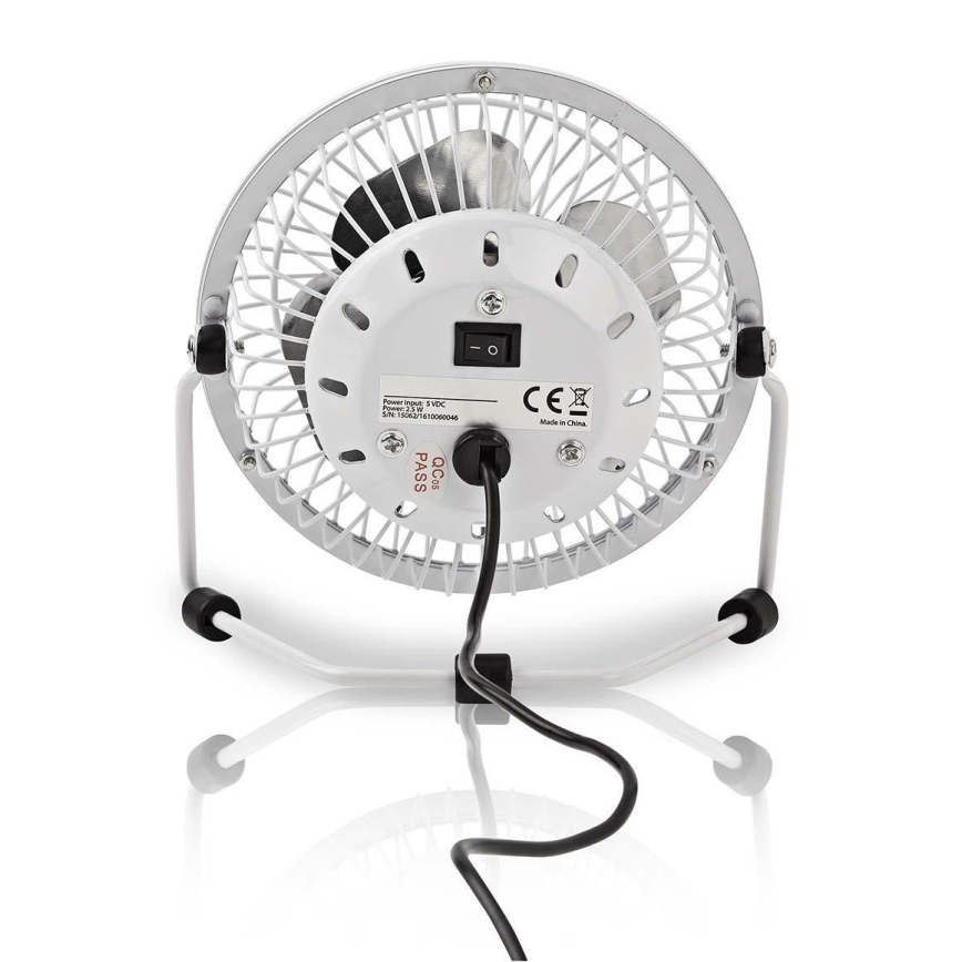 Настолен вентилатор 3W/USB 10 см бял