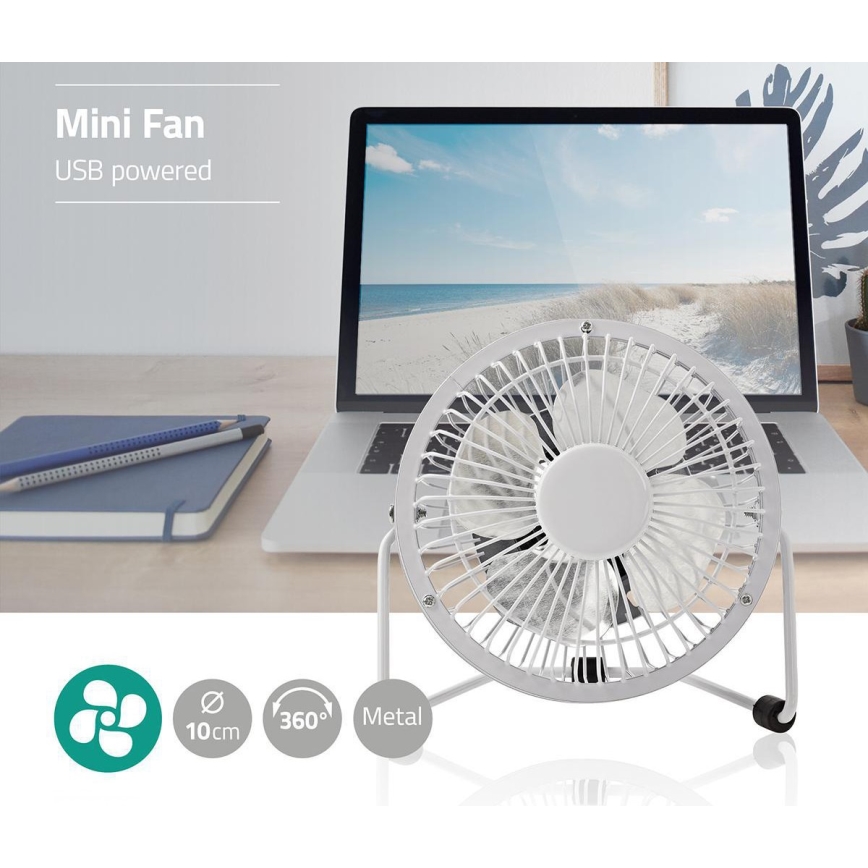 Настолен вентилатор 3W/USB 10 см бял