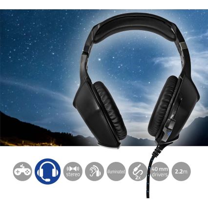 LED Геймърски слушалки с микрофон черни/сини