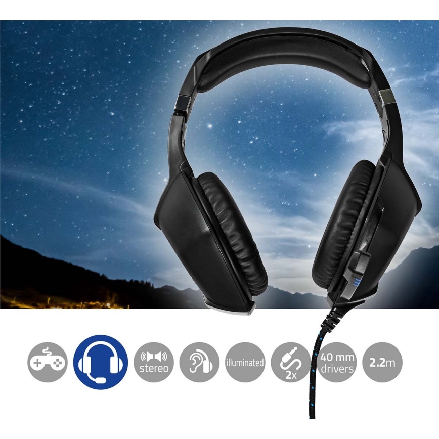 LED Геймърски слушалки с микрофон черни/сини