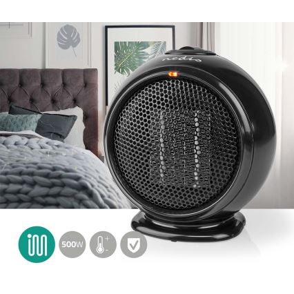 Вентилатор с керамичен нагревател 500W/230V черен