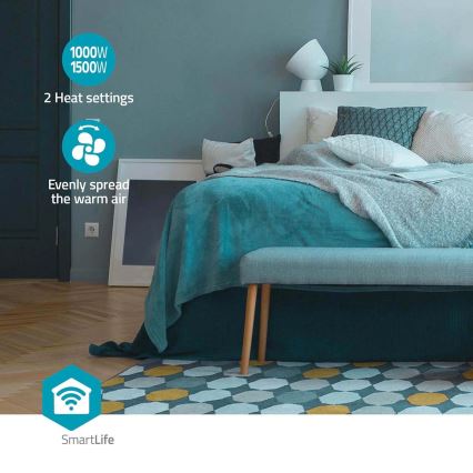 Вентилатор с керамичен подгряващ елемент Smartlife 1000/1500W/230V Wi-Fi Tuya + дистанционно управление