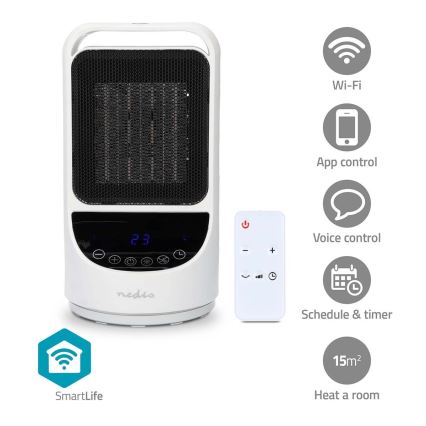Вентилатор с керамичен подгряващ елемент Smartlife 1000/1500W/230V Wi-Fi Tuya + дистанционно управление