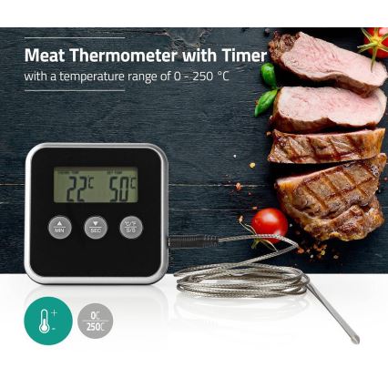 Термометър за месо с дисплей и таймер 0-250°C 1xAAA
