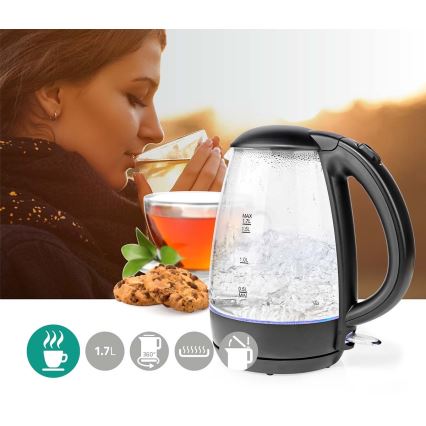 Кана с LED подсветка 1,7 л 2200W/230V черна