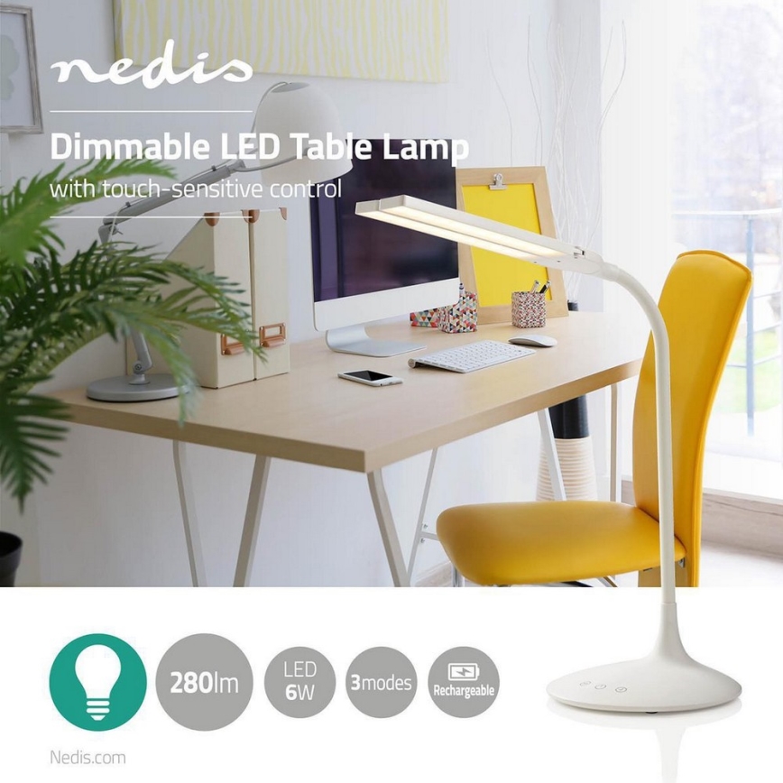 LED регулируема настолна лампа LED/6W/5V 2200 mAh бяла