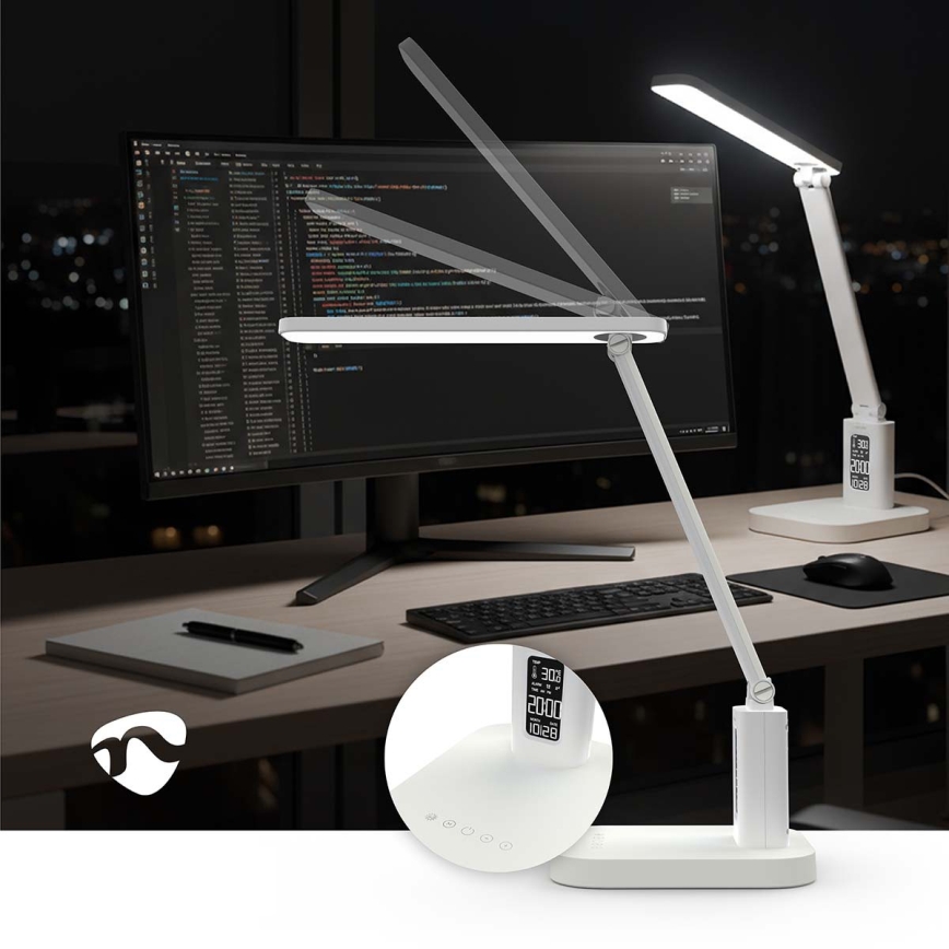 LED димируема презареждаема сензорна настолна лампа с дисплей LED/7,5W/1200 mAh 3000/4000/5700K CRI 90 бяла