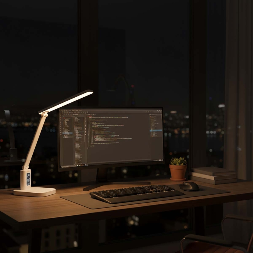 LED димируема презареждаема сензорна настолна лампа с дисплей LED/7,5W/1200 mAh 3000/4000/5700K CRI 90 бяла