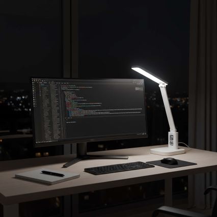 LED димируема презареждаема сензорна настолна лампа с дисплей LED/7,5W/1200 mAh 3000/4000/5700K CRI 90 бяла