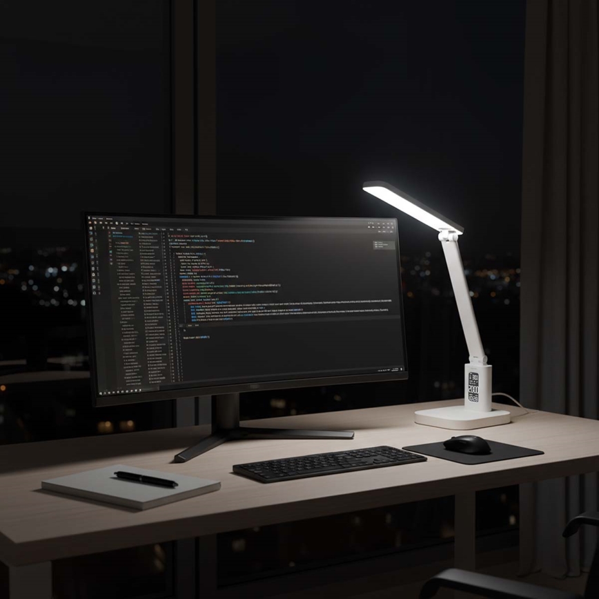 LED димируема презареждаема сензорна настолна лампа с дисплей LED/7,5W/1200 mAh 3000/4000/5700K CRI 90 бяла