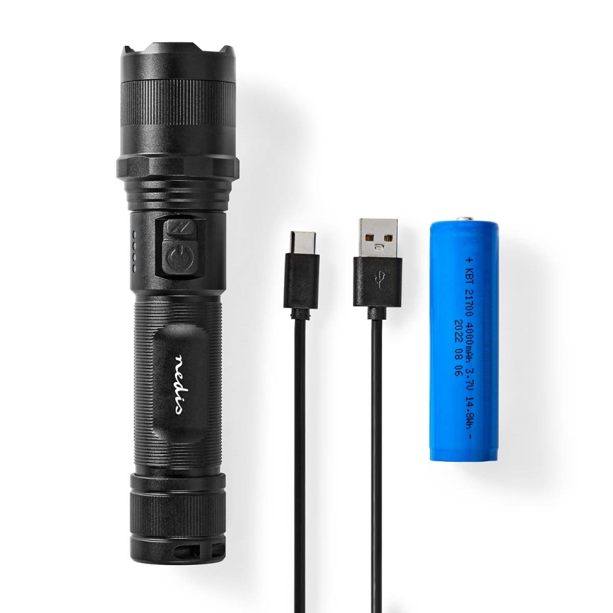 Димируема LED презареждаема алуминиева фенерка LED/10W/5V 2200 mAh IPX4 черна