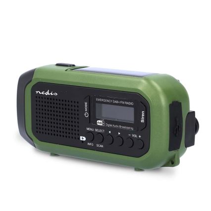 Радио DAB+/FM с манивела, соларен панел и LED фенер, 5V/2500 mAh, зелен/черен