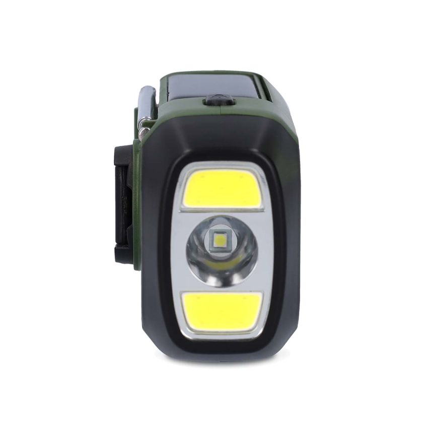 Радио DAB+/FM с манивела, соларен панел и LED фенер, 5V/2500 mAh, зелен/черен