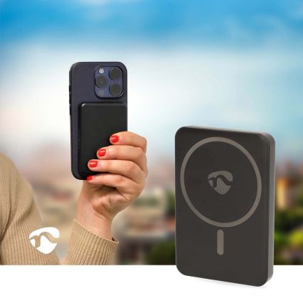 Магнитна Power Bank 2 в 1 с безжично зареждане MagSafe 5000 mAh, черна