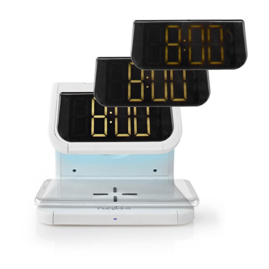 Будилник с безжично зарядно LED/10W/230V бял