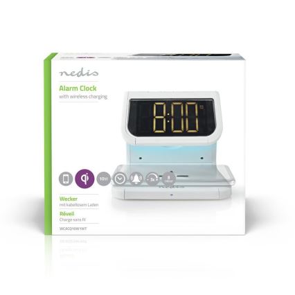 Будилник с безжично зарядно LED/10W/230V бял