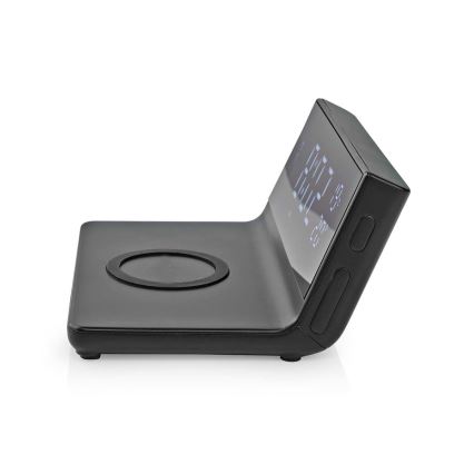 Будилник с LCD дисплей и безжично зарядно 15W/5V + 1xCR2032 черен