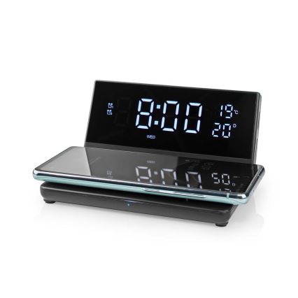 Будилник с LCD дисплей и безжично зарядно 15W/5V + 1xCR2032 черен